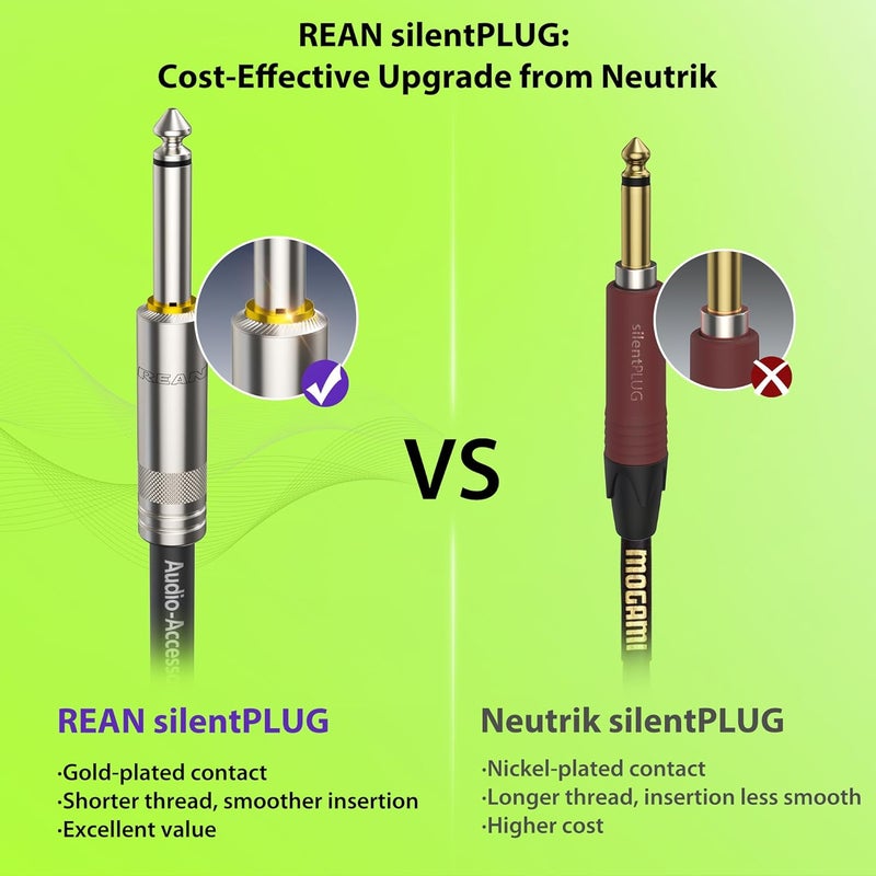 AA AUDIO ACCESSORY Silent Guitar Cable 25 ft, Neutrik REAN silentPLUG, Kevlar-Reinforced Nylon Braided Anti-Kinking, Auto Mute 20 AWG 99.99% OFC 1/4 Instrument Cable, Shielded Amp Cord for Bass Guitar - Image 2